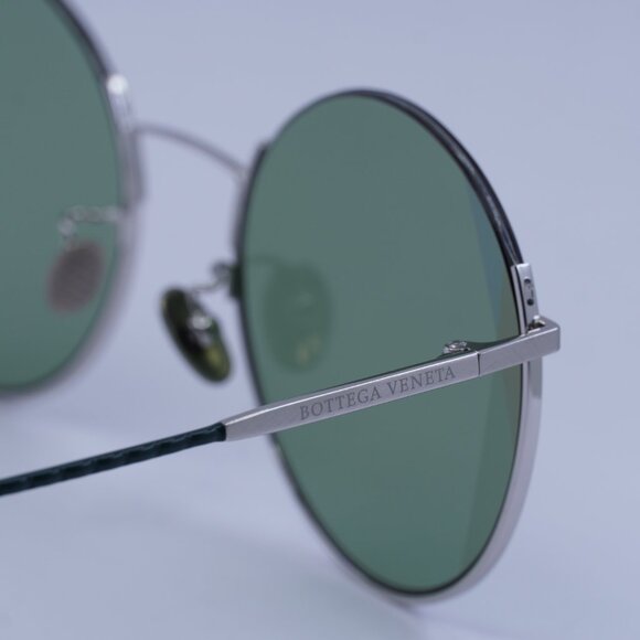 Bottega Veneta BV0246S 004 Sunglasses Silver Round Frame, Green Lenses
